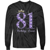 81 Year Old Its My 81st Birthday Queen Diamond Heels Crown Tie-Dye Long Sleeve Shirt