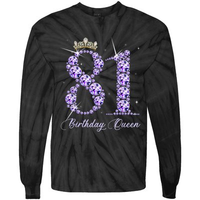 81 Year Old Its My 81st Birthday Queen Diamond Heels Crown Tie-Dye Long Sleeve Shirt