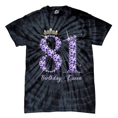 81 Year Old Its My 81st Birthday Queen Diamond Heels Crown Tie-Dye T-Shirt