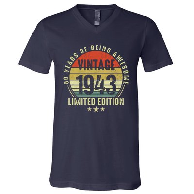 80 Year Old Vintage 1943 Limited Edition 80th Birthday Gift Ideas V-Neck T-Shirt