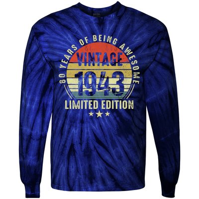 80 Year Old Vintage 1943 Limited Edition 80th Birthday Gift Ideas Tie-Dye Long Sleeve Shirt