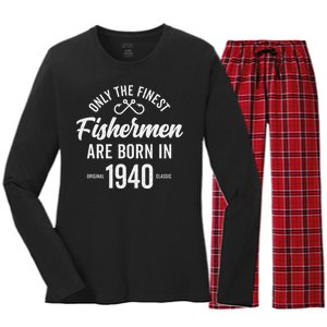 83 Year Old Fisherman Fishing 1940 83rd Birthday Cute Women's Long Sleeve Flannel Pajama Set 