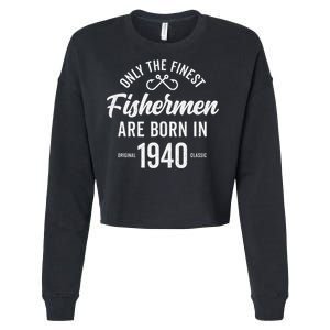 83 Year Old Fisherman Fishing 1940 83rd Birthday Cute Cropped Pullover Crew