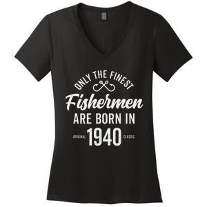 83 Year Old Fisherman Fishing 1940 83rd Birthday Cute Women's V-Neck T-Shirt