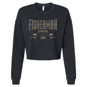 83 Year Old Fisherman Fishing 1940 83rd Birthday Funny Cropped Pullover Crew