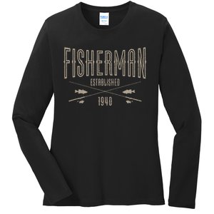 83 Year Old Fisherman Fishing 1940 83rd Birthday Funny Ladies Long Sleeve Shirt