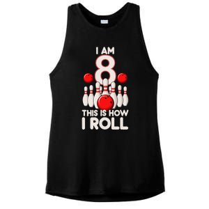 8 Year Old Bowling Party 8th Birthday Is How I Roll Ladies PosiCharge Tri-Blend Wicking Tank