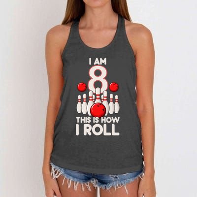 8 Year Old Bowling Party 8th Birthday Is How I Roll Women's Knotted Racerback Tank