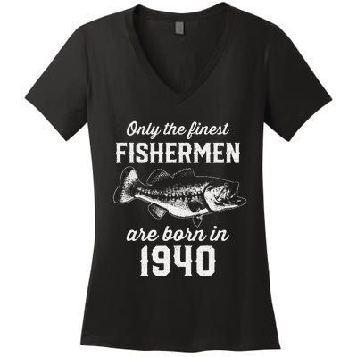 83 Year Old Fisherman Fishing 1940 83rd Birthday Women's V-Neck T-Shirt