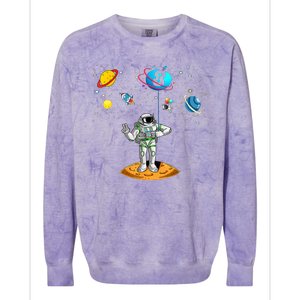 8 Years Old Birthday Boy 8th Space Planets Astronaut Gift Colorblast Crewneck Sweatshirt