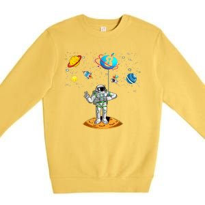 8 Years Old Birthday Boy 8th Space Planets Astronaut Gift Premium Crewneck Sweatshirt