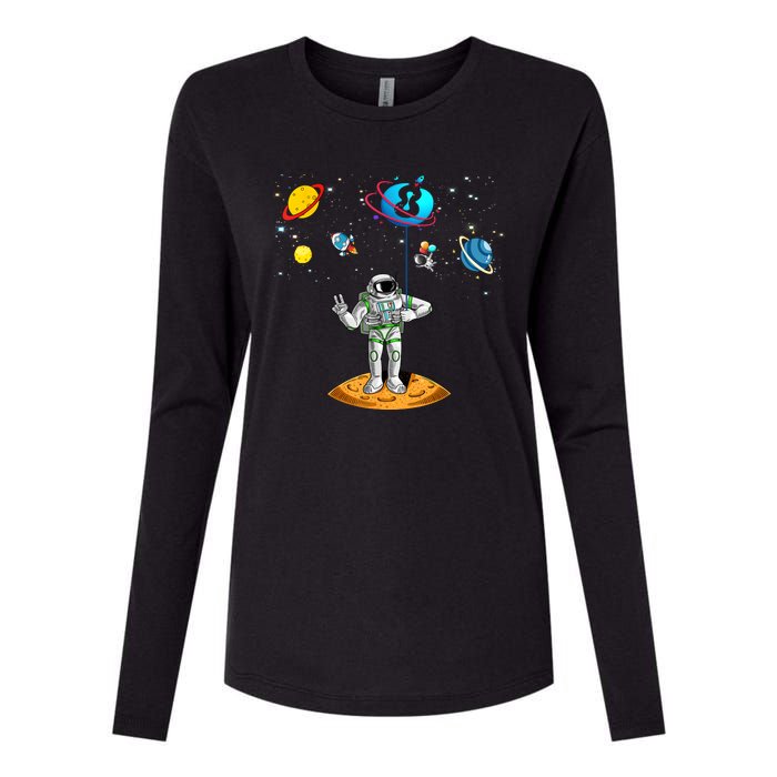 8 Years Old Birthday Boy 8th Space Planets Astronaut Gift Womens Cotton Relaxed Long Sleeve T-Shirt