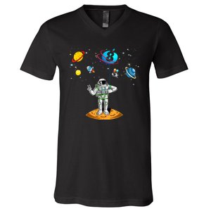 8 Years Old Birthday Boy 8th Space Planets Astronaut Gift V-Neck T-Shirt