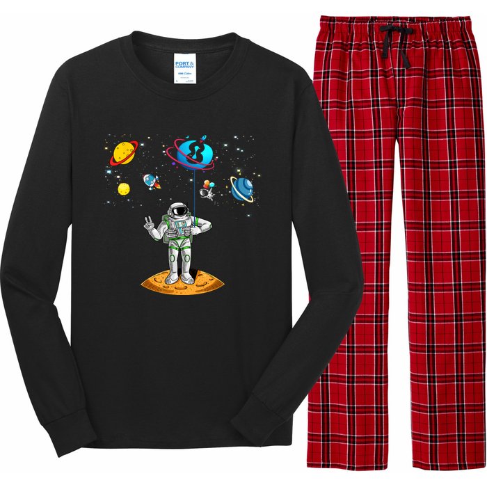 8 Years Old Birthday Boy 8th Space Planets Astronaut Gift Long Sleeve Pajama Set