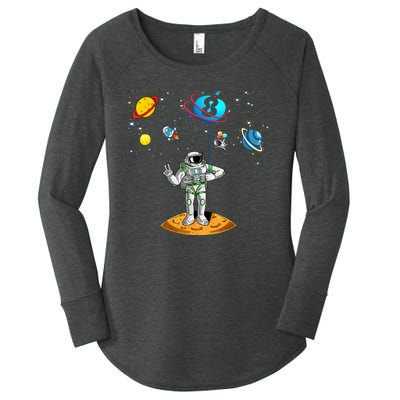 8 Years Old Birthday Boy 8th Space Planets Astronaut Gift Women's Perfect Tri Tunic Long Sleeve Shirt