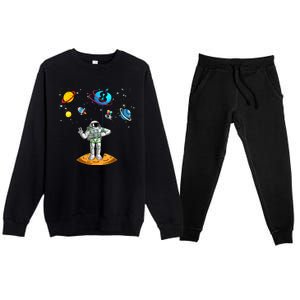 8 Years Old Birthday Boy 8th Space Planets Astronaut Gift Premium Crewneck Sweatsuit Set