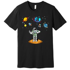 8 Years Old Birthday Boy 8th Space Planets Astronaut Gift Premium T-Shirt