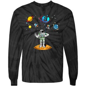 8 Years Old Birthday Boy 8th Space Planets Astronaut Gift Tie-Dye Long Sleeve Shirt