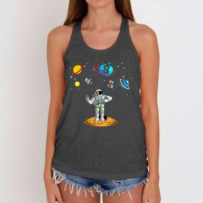 8 Years Old Birthday Boy 8th Space Planets Astronaut Gift Women's Knotted Racerback Tank