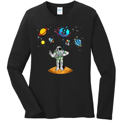 8 Years Old Birthday Boy 8th Space Planets Astronaut Gift Ladies Long Sleeve Shirt