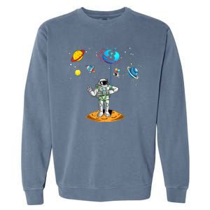 8 Years Old Birthday Boy 8th Space Planets Astronaut Gift Garment-Dyed Sweatshirt