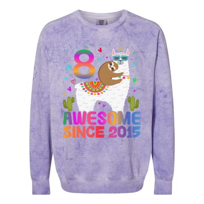 8 Year Old Awesome Since 2015 8th Birthday Teens Girls Colorblast Crewneck Sweatshirt