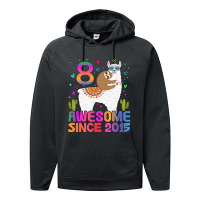 8 Year Old Awesome Since 2015 8th Birthday Teens Girls Performance Fleece Hoodie