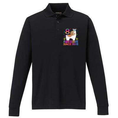 8 Year Old Awesome Since 2015 8th Birthday Teens Girls Performance Long Sleeve Polo