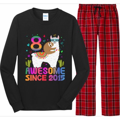 8 Year Old Awesome Since 2015 8th Birthday Teens Girls Long Sleeve Pajama Set