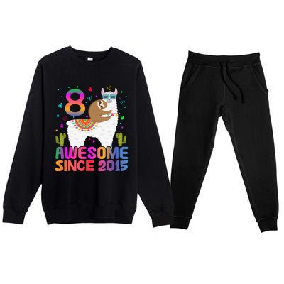 8 Year Old Awesome Since 2015 8th Birthday Teens Girls Premium Crewneck Sweatsuit Set