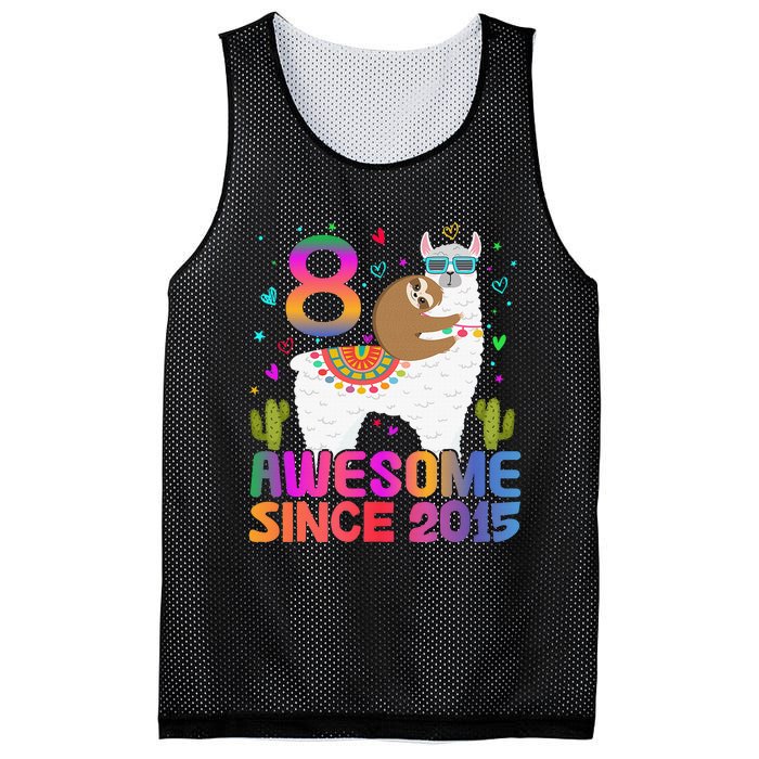 8 Year Old Awesome Since 2015 8th Birthday Teens Girls Mesh Reversible Basketball Jersey Tank