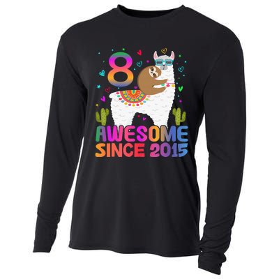 8 Year Old Awesome Since 2015 8th Birthday Teens Girls Cooling Performance Long Sleeve Crew