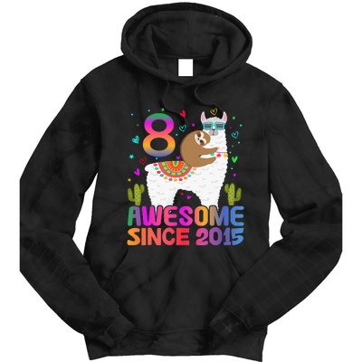 8 Year Old Awesome Since 2015 8th Birthday Teens Girls Tie Dye Hoodie