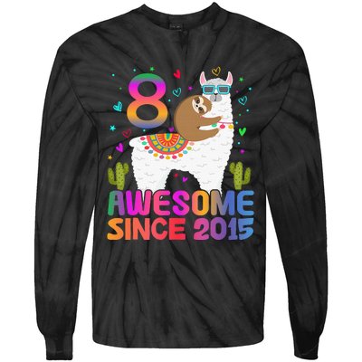 8 Year Old Awesome Since 2015 8th Birthday Teens Girls Tie-Dye Long Sleeve Shirt