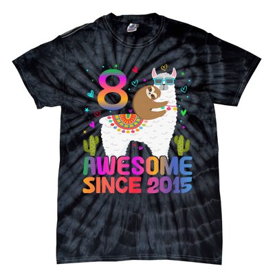 8 Year Old Awesome Since 2015 8th Birthday Teens Girls Tie-Dye T-Shirt