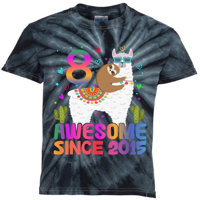 8 Year Old Awesome Since 2015 8th Birthday Teens Girls Kids Tie-Dye T-Shirt