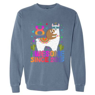 8 Year Old Awesome Since 2015 8th Birthday Teens Girls Garment-Dyed Sweatshirt