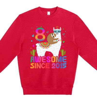 8 Year Old Awesome Since 2015 8th Birthday Teens Girls Premium Crewneck Sweatshirt