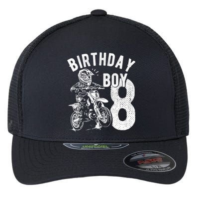 8 Years Old Birthday Boy Dirt Bike Motorcycle Flexfit Unipanel Trucker Cap