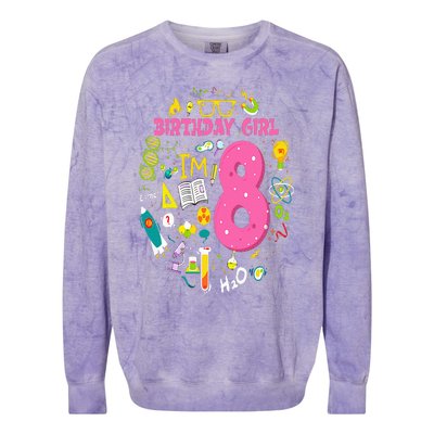 8 Year Old Girl Scientist 8th Birthday Science Colorblast Crewneck Sweatshirt