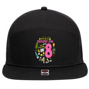 8 Year Old Girl Scientist 8th Birthday Science 7 Panel Mesh Trucker Snapback Hat