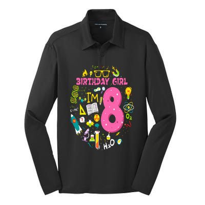 8 Year Old Girl Scientist 8th Birthday Science Silk Touch Performance Long Sleeve Polo