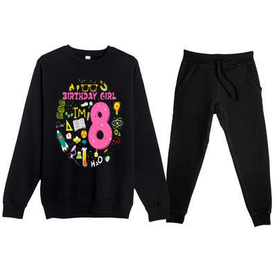 8 Year Old Girl Scientist 8th Birthday Science Premium Crewneck Sweatsuit Set