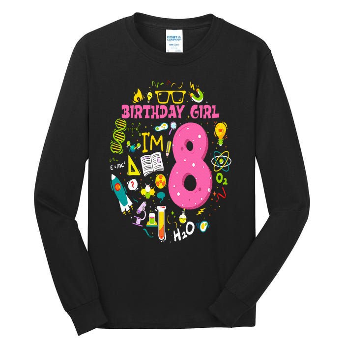 8 Year Old Girl Scientist 8th Birthday Science Tall Long Sleeve T-Shirt