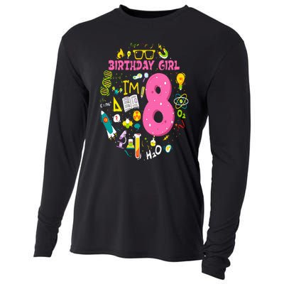 8 Year Old Girl Scientist 8th Birthday Science Cooling Performance Long Sleeve Crew