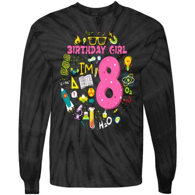 8 Year Old Girl Scientist 8th Birthday Science Tie-Dye Long Sleeve Shirt