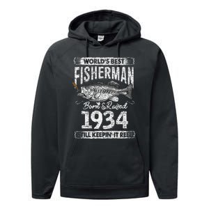 87 Years Old Fisherman Born In 1934 Fisherman 87th Birthday Performance Fleece Hoodie