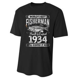 87 Years Old Fisherman Born In 1934 Fisherman 87th Birthday Performance Sprint T-Shirt