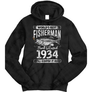 87 Years Old Fisherman Born In 1934 Fisherman 87th Birthday Tie Dye Hoodie