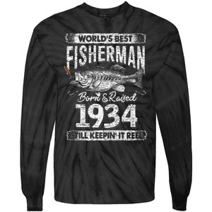 87 Years Old Fisherman Born In 1934 Fisherman 87th Birthday Tie-Dye Long Sleeve Shirt